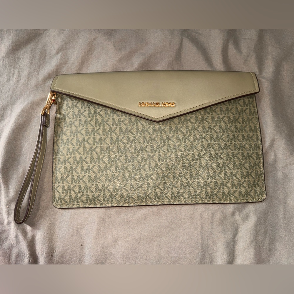 Michael Kors Olive Green Wristlet Clutch